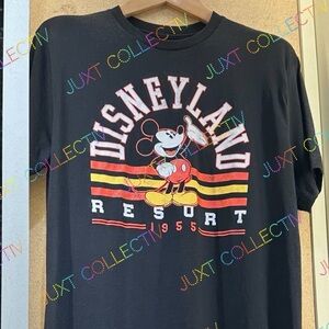NWT Disneyland Resort 1955 Mickey Mouse Red Yellow Stripes Graphic Shirt